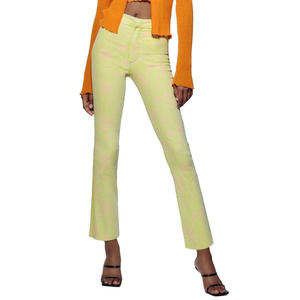 Zara Women's Floral Printed Flared Cropped Jeans Size 4 Green Pink